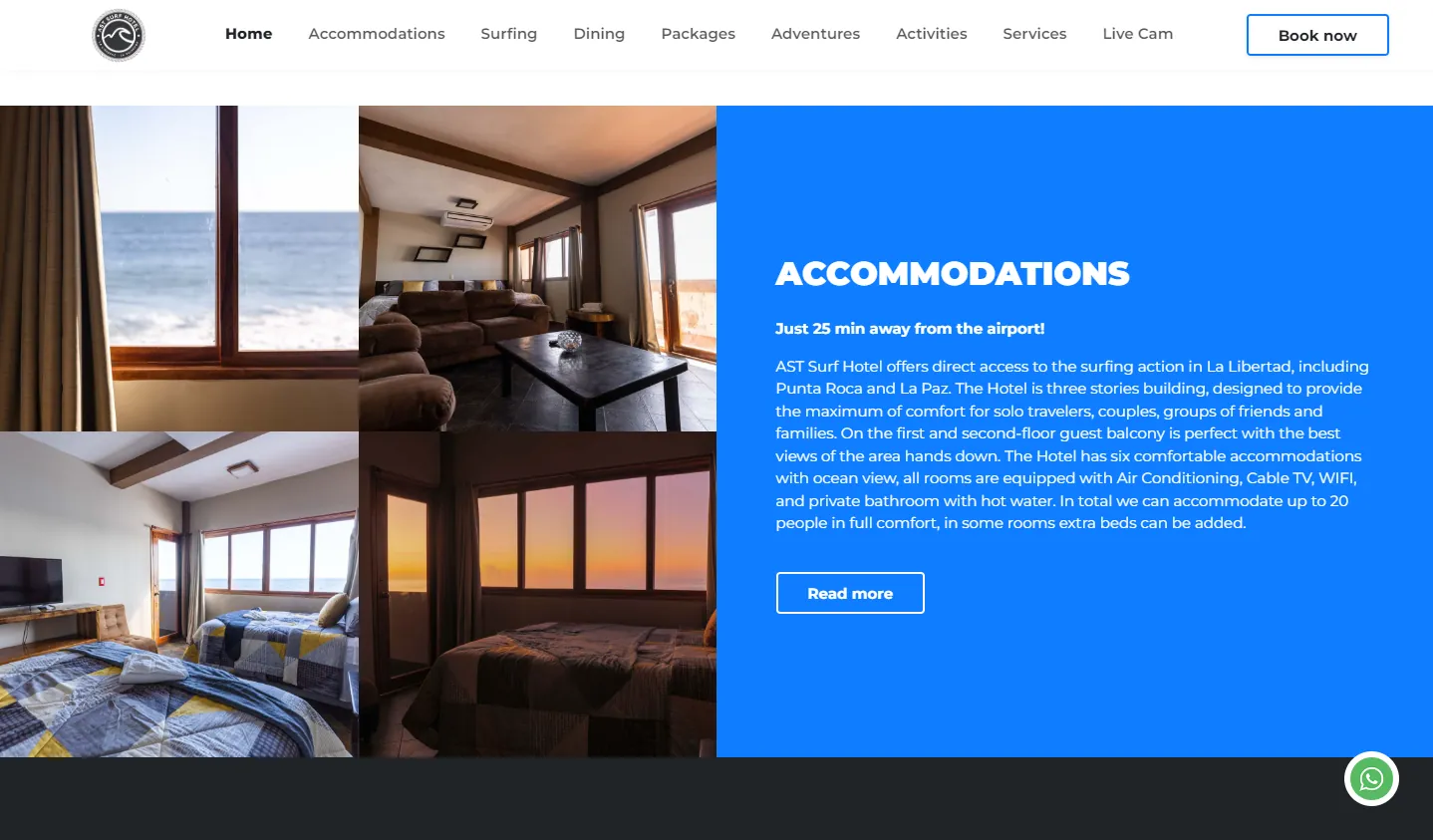 AST Surf Resort: cuatro fotos de habitaciones junto a un párrafo sobre el alojamiento de la propiedad