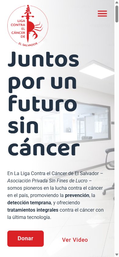 La Liga Contra el Cáncer: la página de inicio en un teléfono