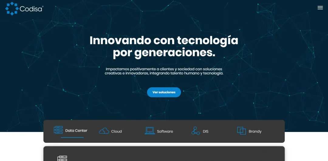 Codisa: el encabezado de la página de inicio con una fila de íconos de servicios debajo