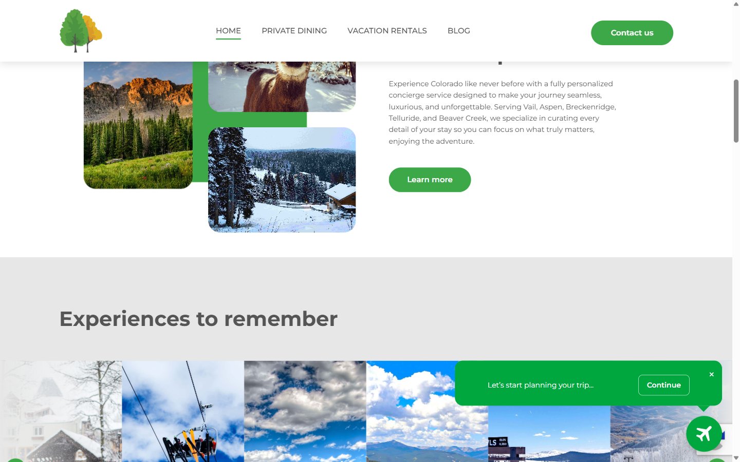 Simple Travel: la sección de experiencias con un mosaico de fotos