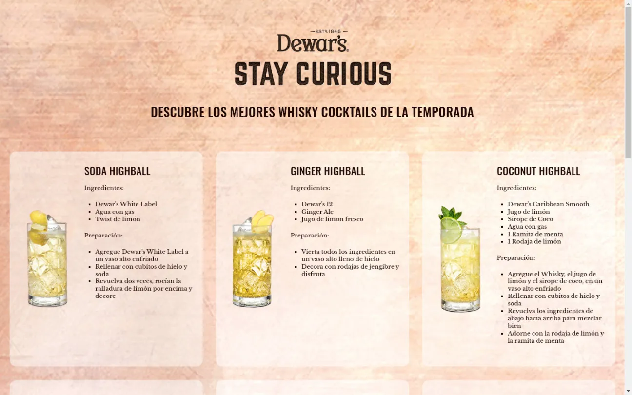 Dewar's: una página Stay Curious con tres recetas de whisky highball