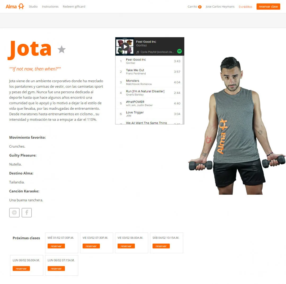 Alma Studio: el perfil de la instructora Jota con una playlist de entrenamiento