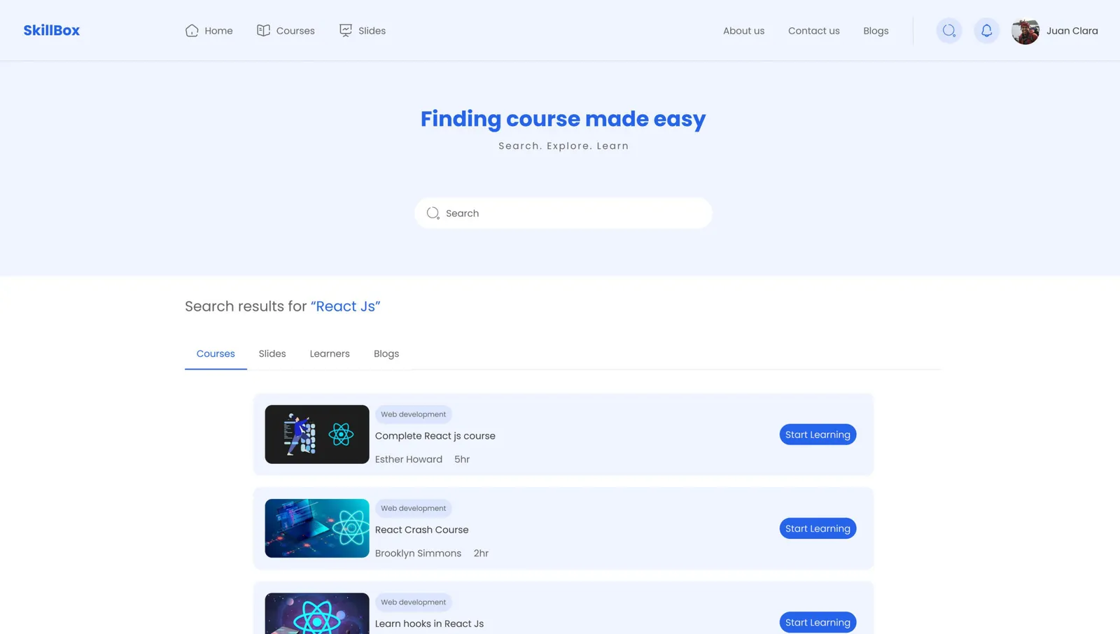 Skillbox: resultados de búsqueda de un curso en el catálogo
