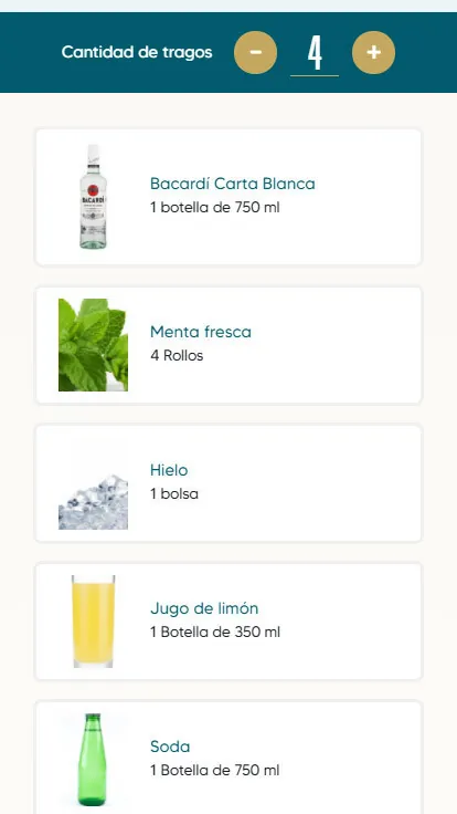 Mix Perfecto: una lista de compras con ingredientes ajustados a cuatro bebidas