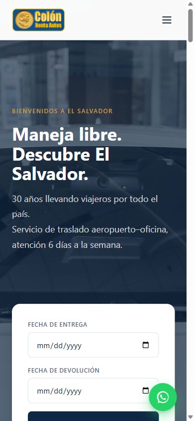 Colón Renta Autos: la página de inicio en un teléfono