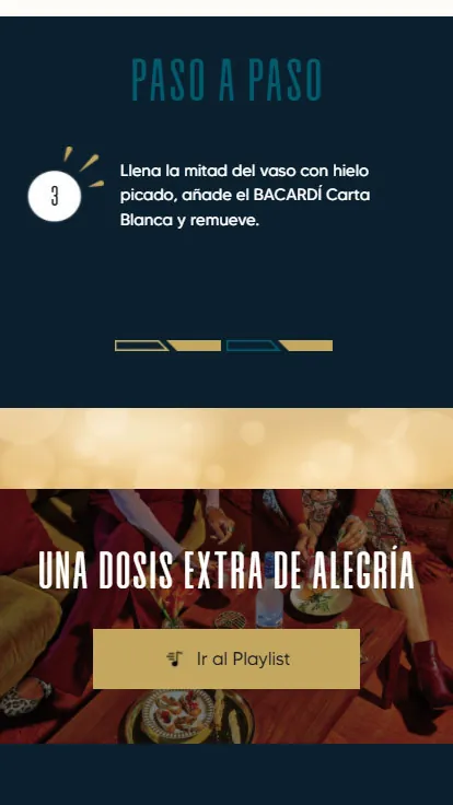 Mix Perfecto: una tarjeta de receta paso a paso y un enlace a la playlist de la bebida